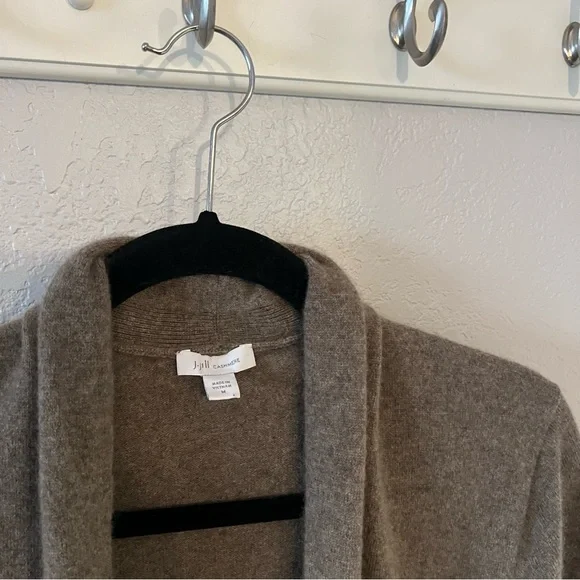 J Jill Light Brown Cashmere Longline Open-Front Cardigan - Picture 3 of 7